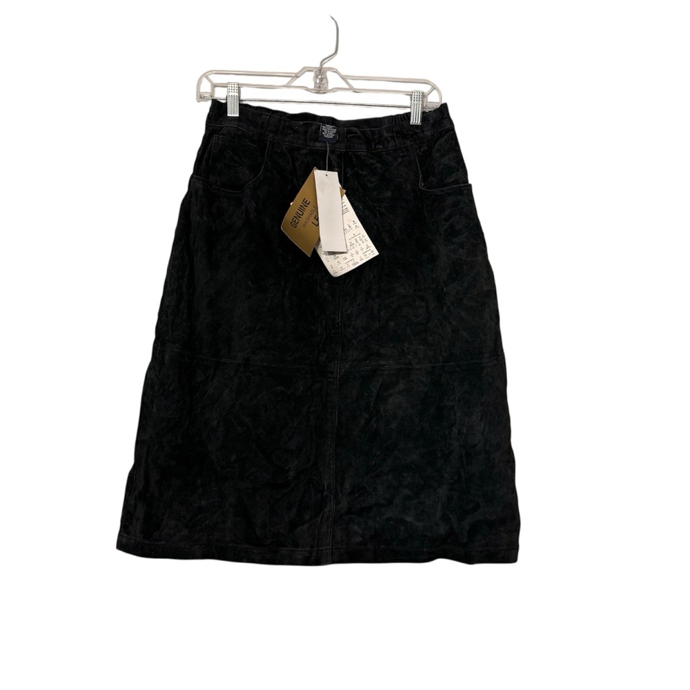 VTG Denim‎ & Co Leather Suede Black Skirt 3 Pockets Midi NWT 90s Biker Medium